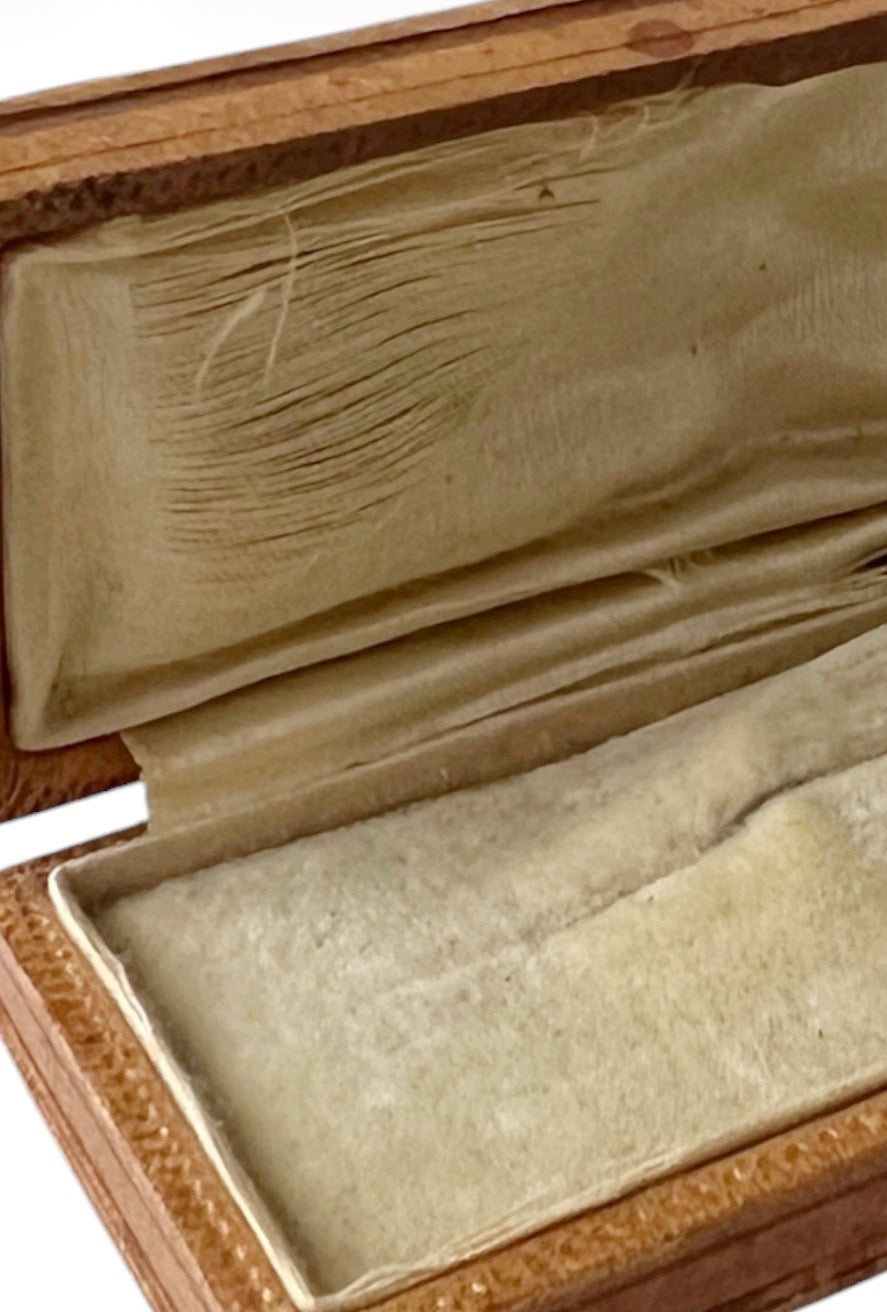 Antique Leather Jewellery Box Long Brooch Case Vintage Display Box