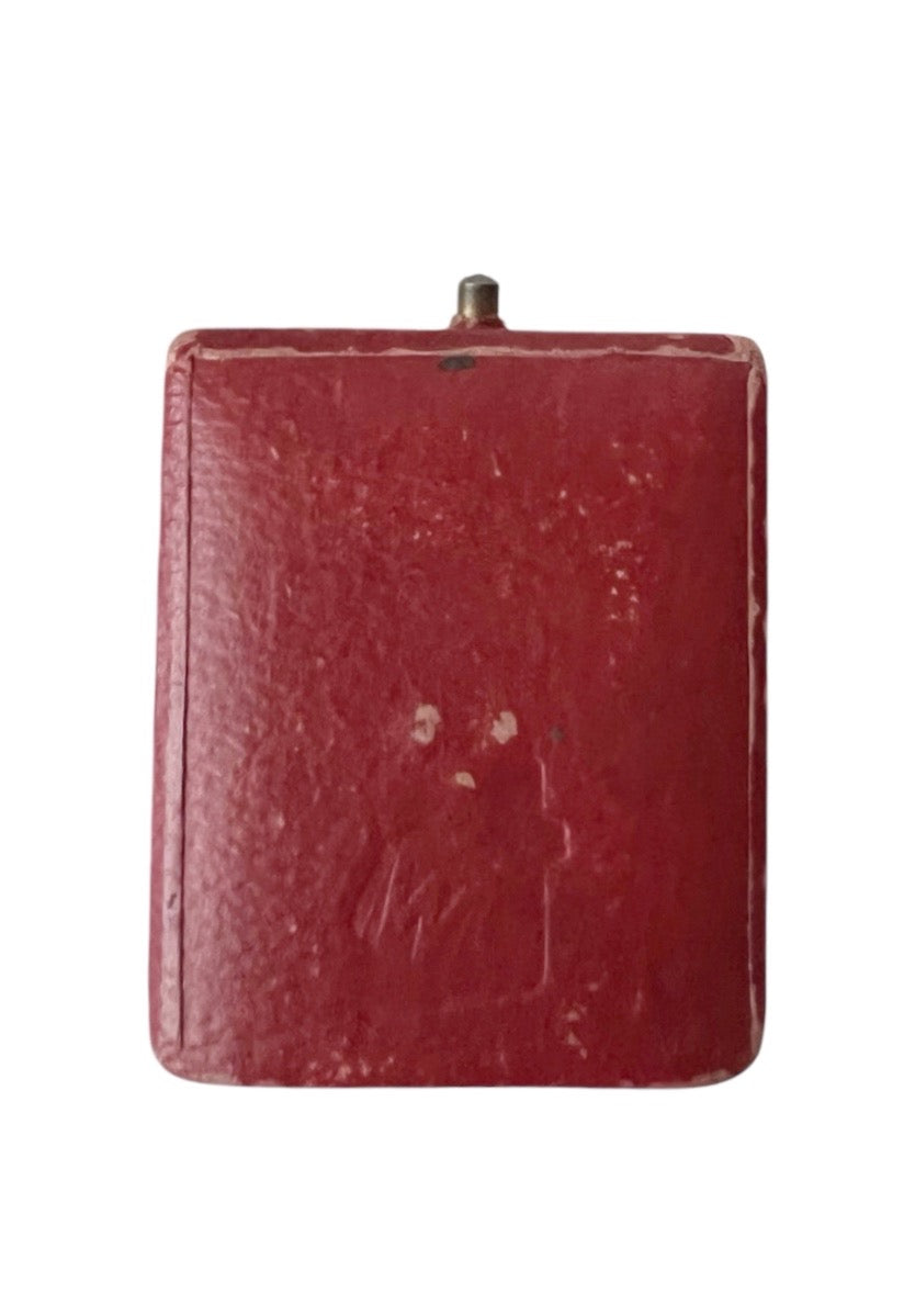 Antique Red Ring Box Velvet Lined Square Jewellery Case
