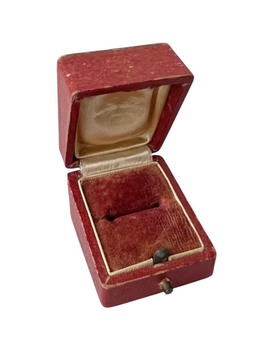 Antique Red Ring Box Velvet Lined Square Jewellery Case