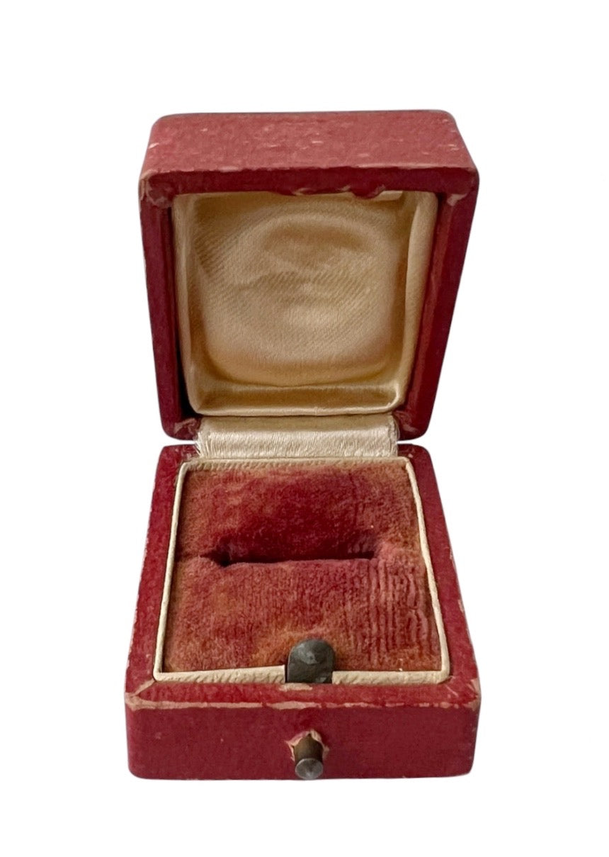 Antique Red Ring Box Velvet Lined Square Jewellery Case