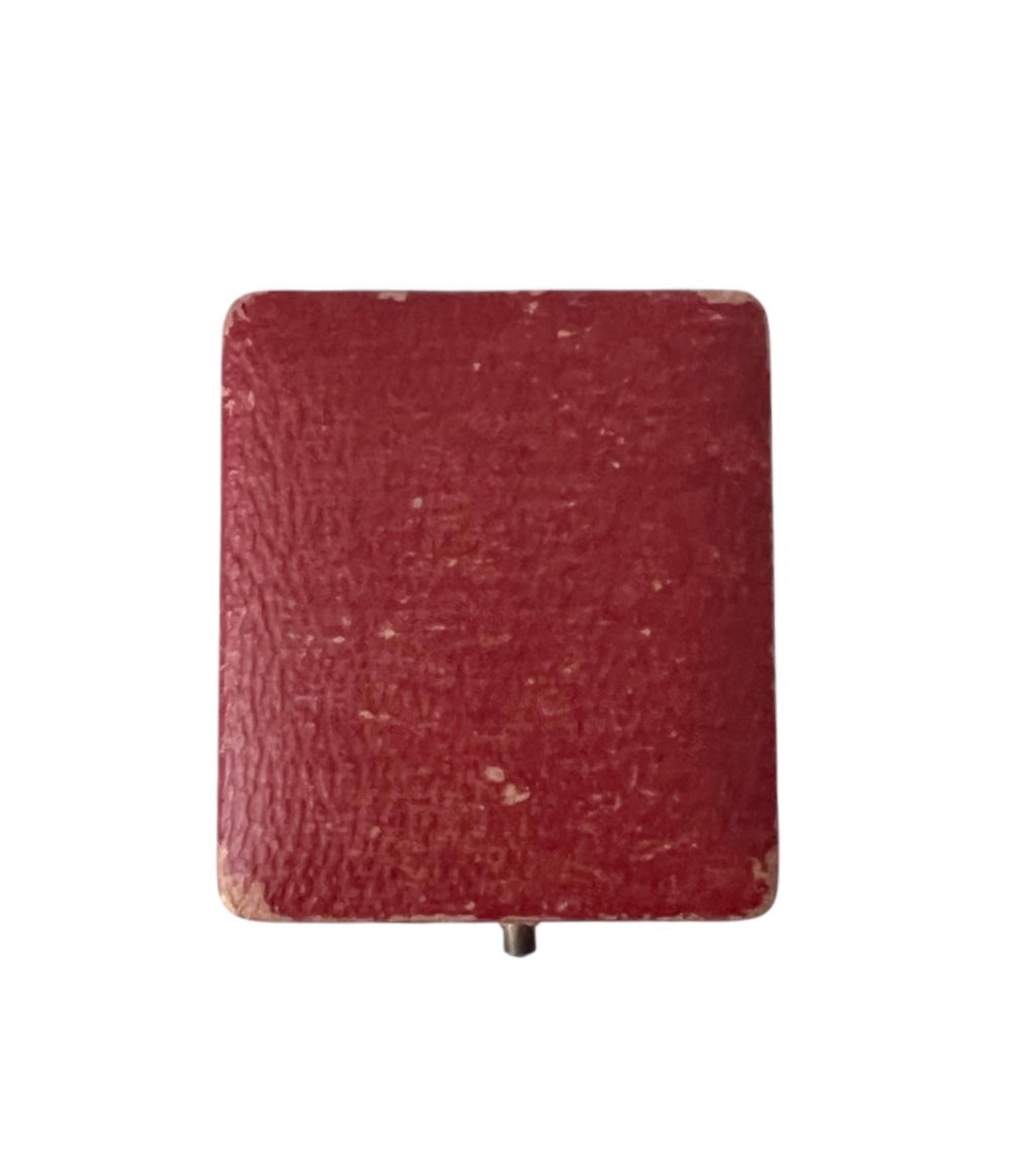 Antique Red Ring Box Velvet Lined Square Jewellery Case