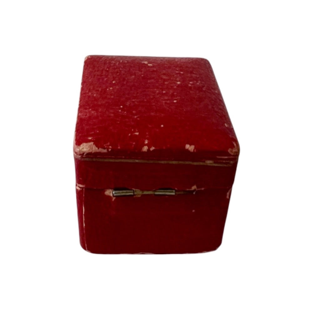 Antique Red Ring Box Velvet Lined Square Jewellery Case