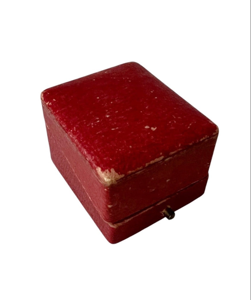 Antique Red Ring Box Velvet Lined Square Jewellery Case
