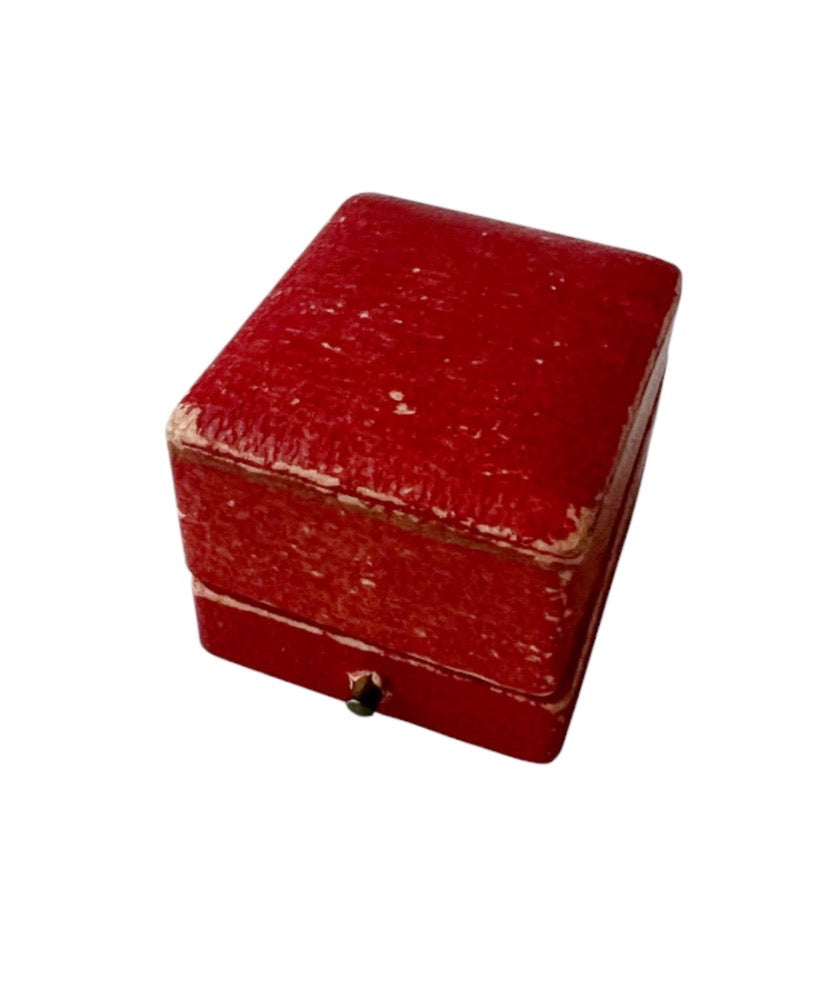 Antique Red Ring Box Velvet Lined Square Jewellery Case