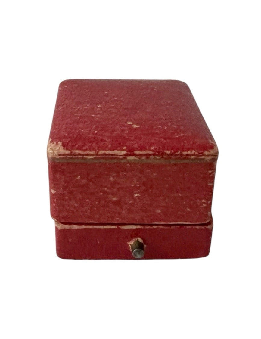 Antique Red Ring Box Velvet Lined Square Jewellery Case