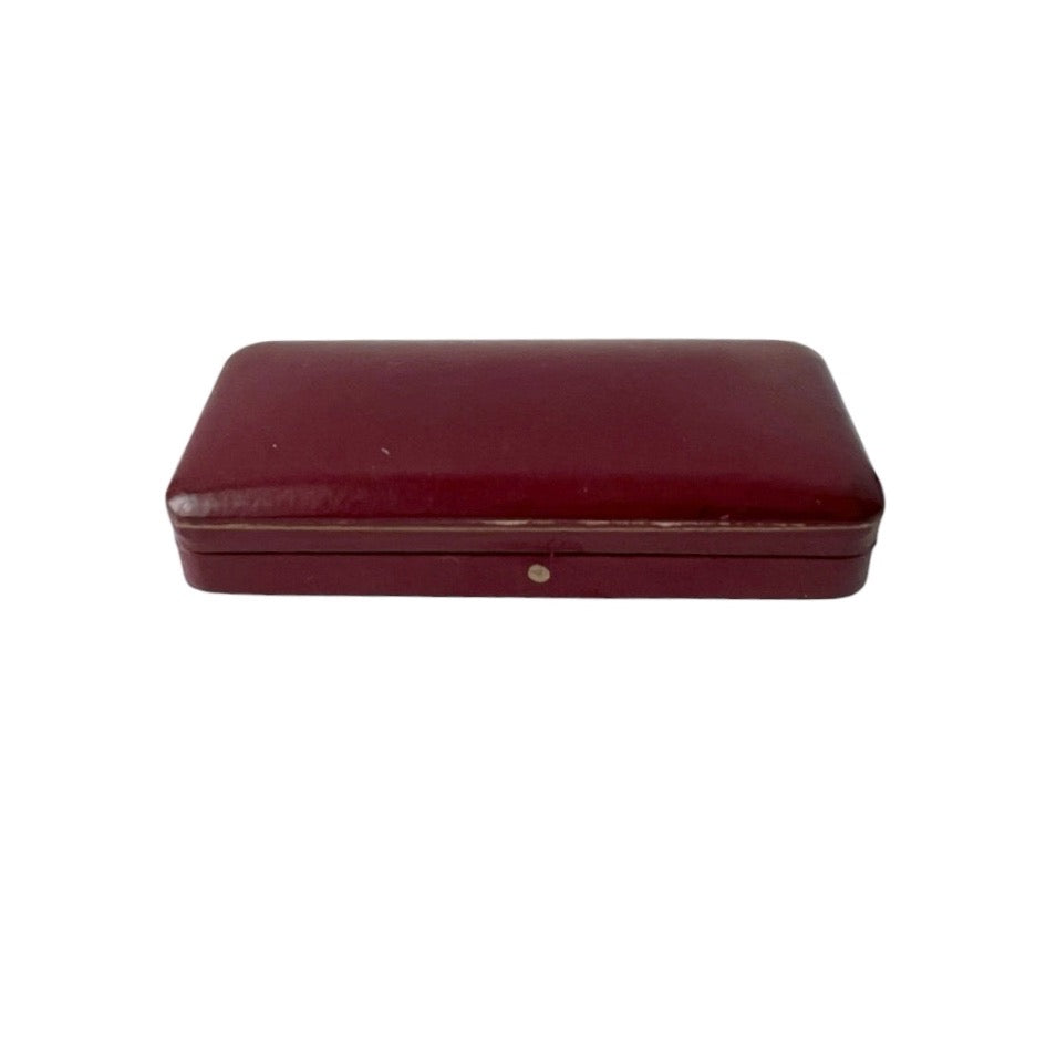 Antique Pörnbacher Brooch Box Burgundy Leather Satin Jewellery Case