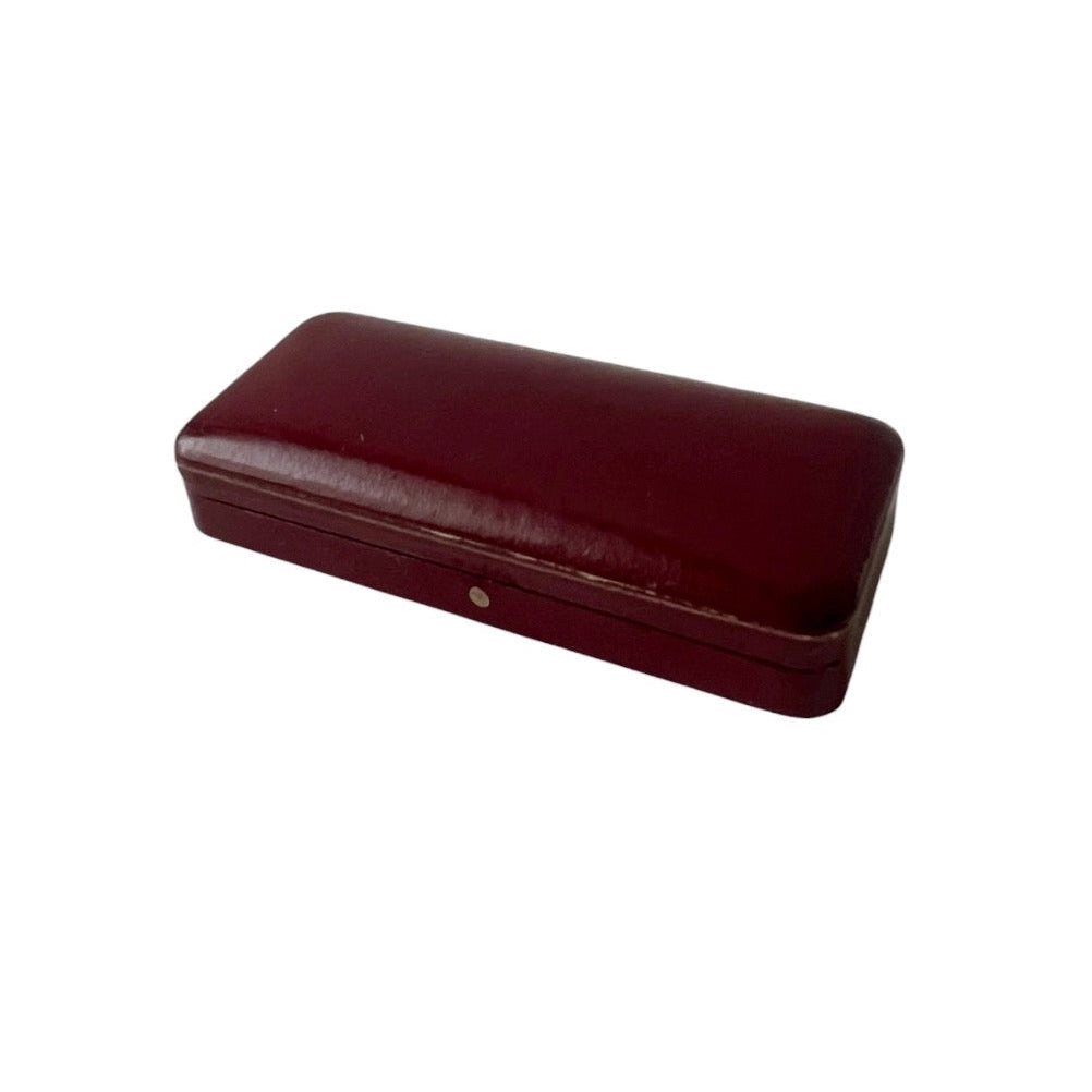 Antique Pörnbacher Brooch Box Burgundy Leather Satin Jewellery Case