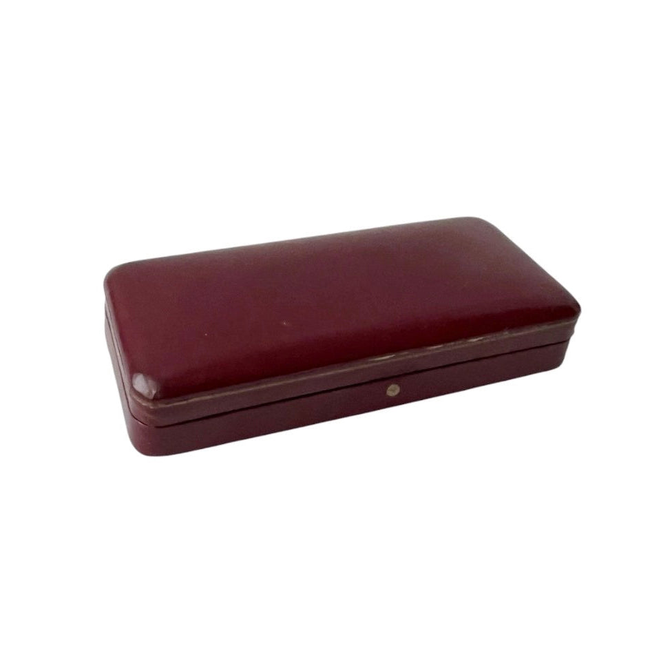 Antique Pörnbacher Brooch Box Burgundy Leather Satin Jewellery Case