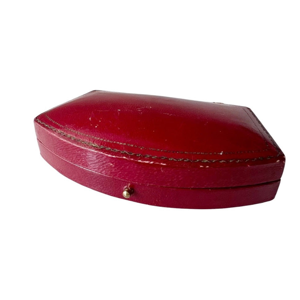 Antique Harrods London Necklace Box Red Leather Jewellery Case Pendant