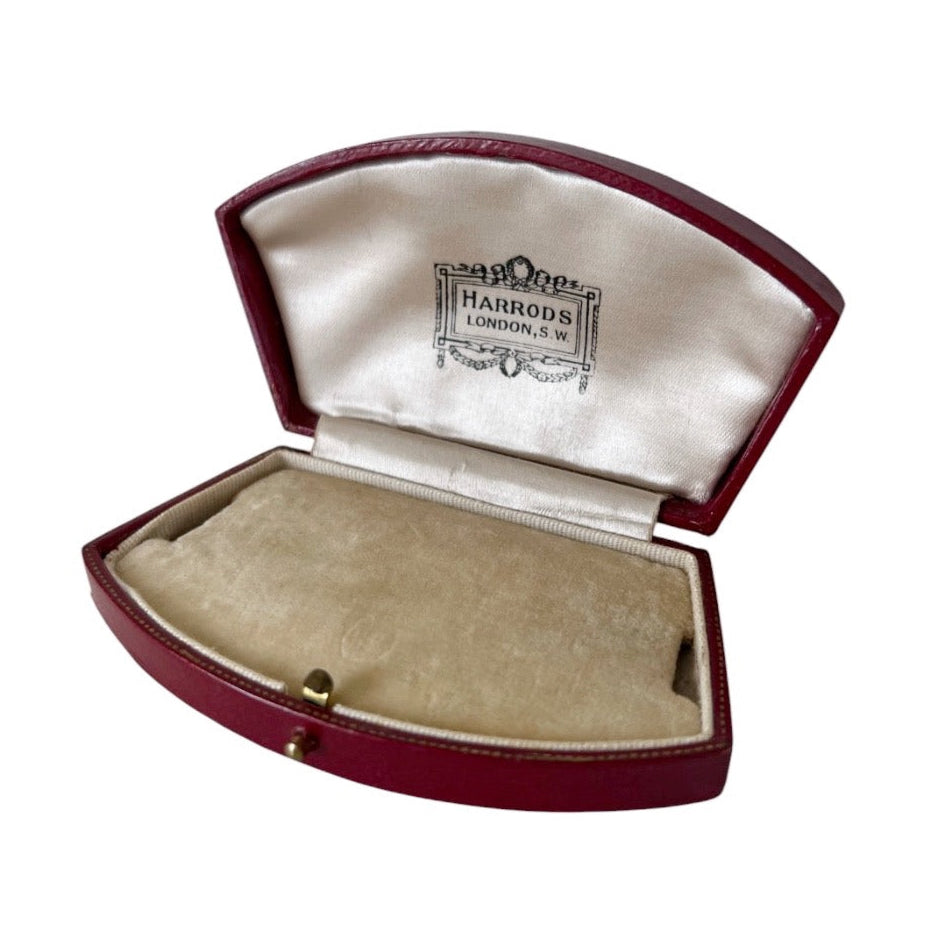 Antique Harrods London Necklace Box Red Leather Jewellery Case Pendant