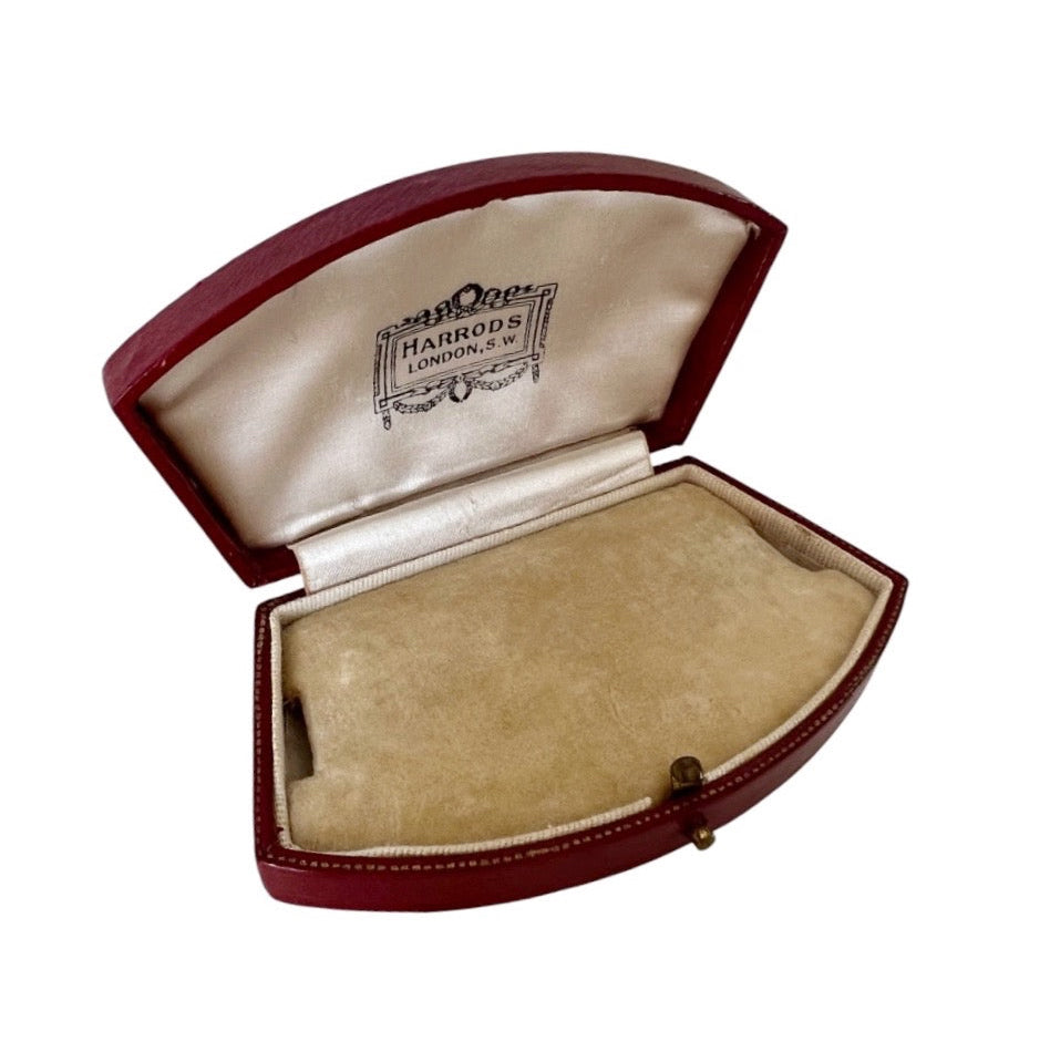 Antique Harrods London Necklace Box Red Leather Jewellery Case Pendant