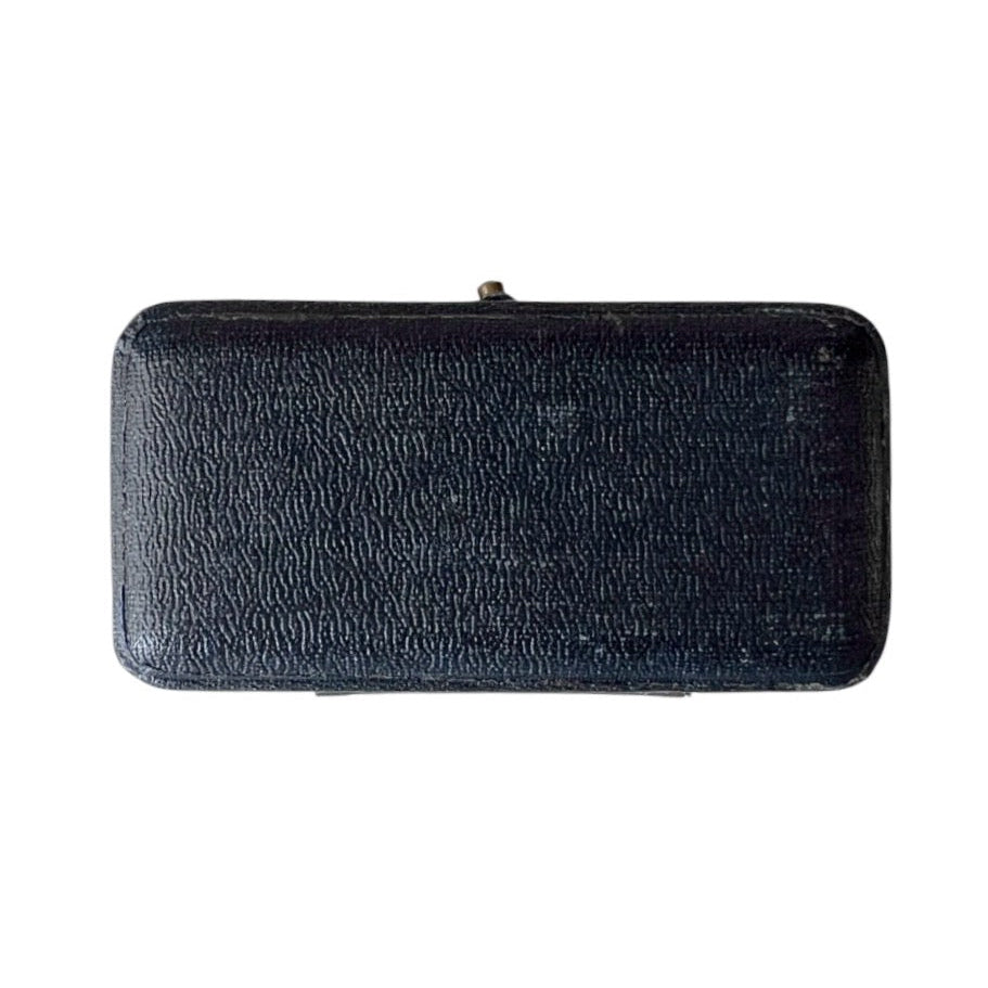 Antique Harrods London Cufflink Box Black Leather Jewellery Case Double