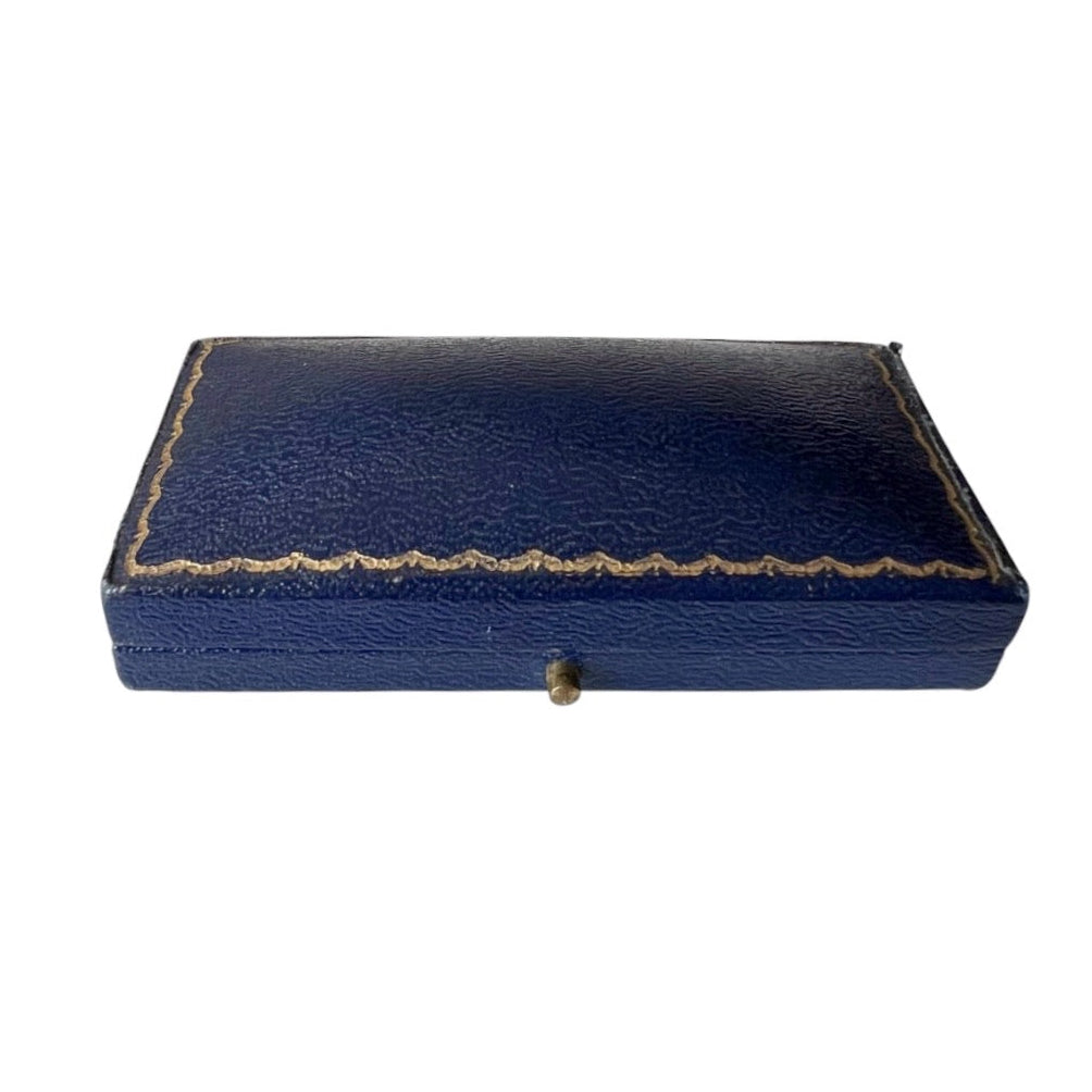 Antique Harrods London Blue Leather Jewellery Case