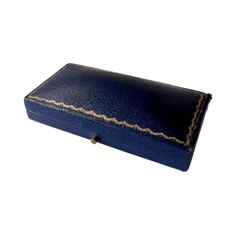 Antique Harrods London Blue Leather Jewellery Case