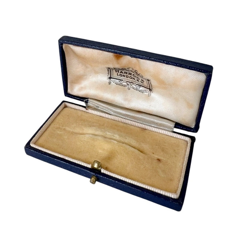 Antique Harrods London Blue Leather Jewellery Case