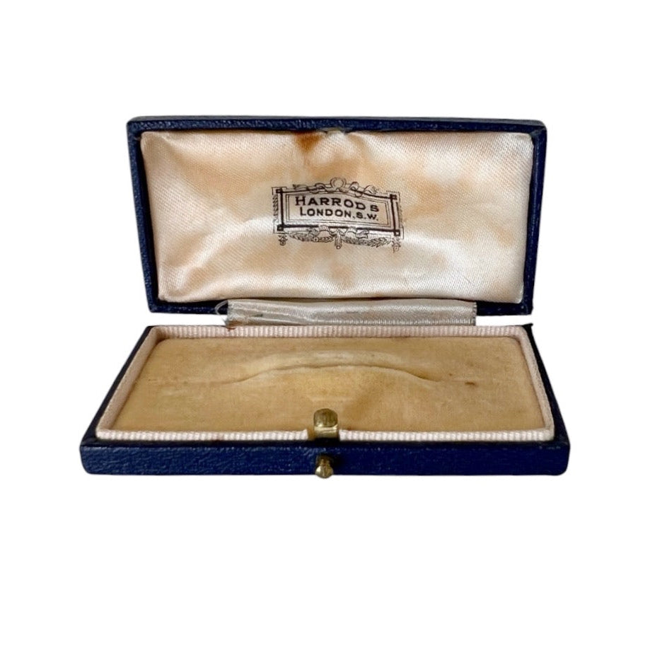 Antique Harrods London Blue Leather Jewellery Case