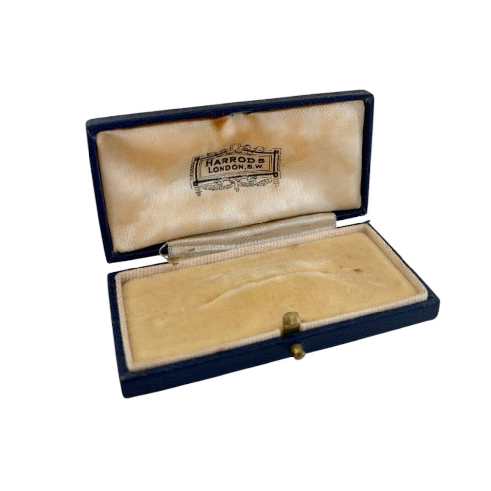 Antique Harrods London Blue Leather Jewellery Case