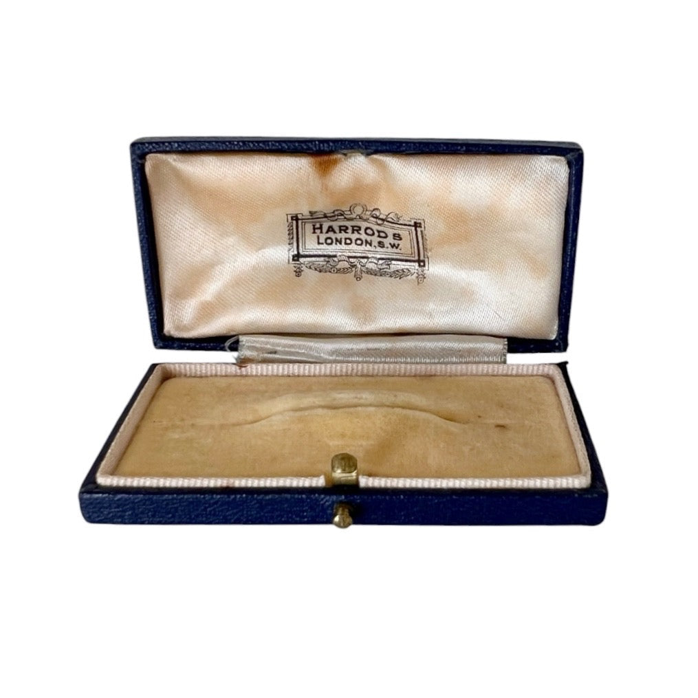 Antique Harrods London Blue Leather Jewellery Case