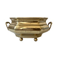 Vintage Brass Jardiniere Planter, Octagonal Cache Pot with Handles and Ball Feet