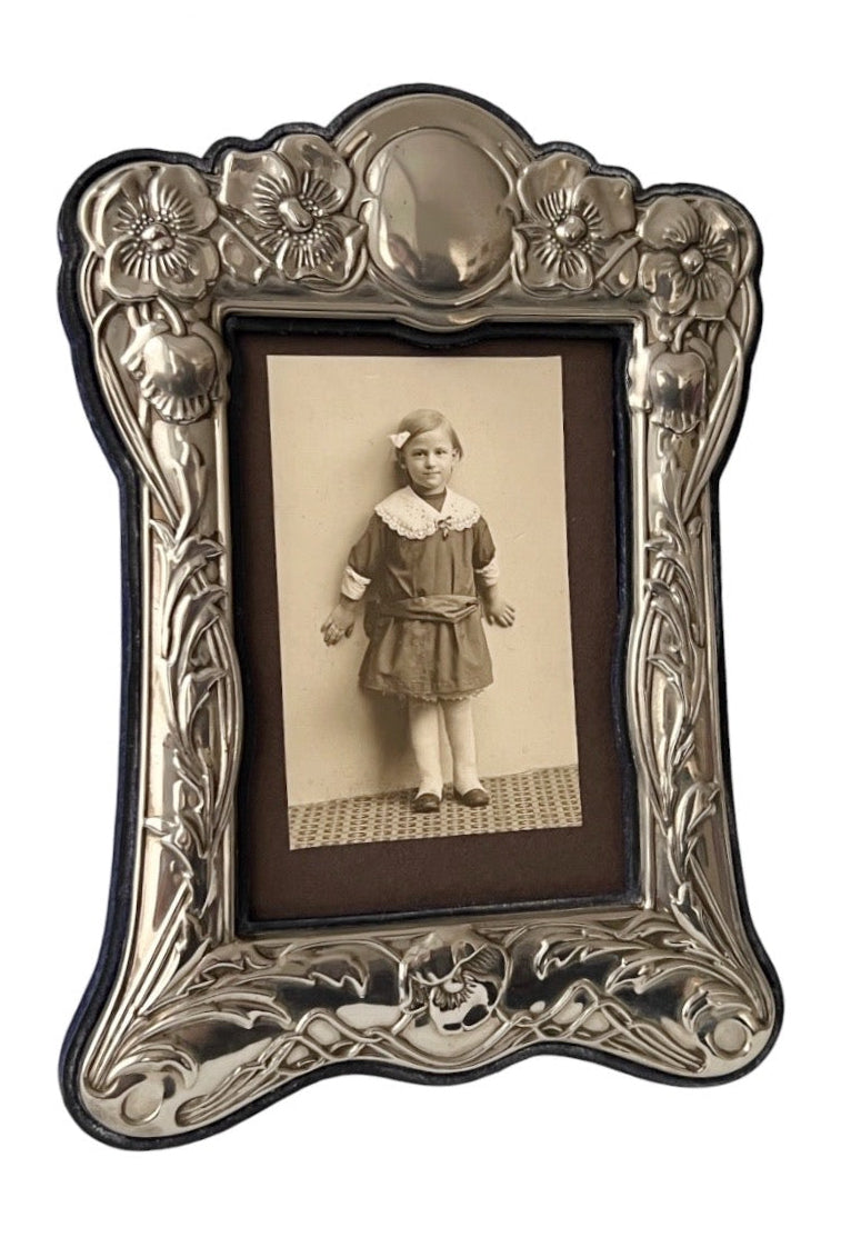 Art Nouveau Silver Plated Photo Frame Floral Relief
