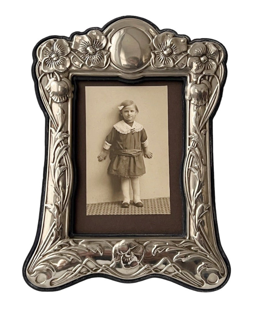 Art Nouveau Silver Plated Photo Frame Floral Relief