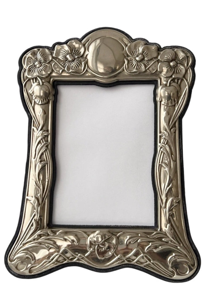 Art Nouveau Silver Plated Photo Frame Floral Relief