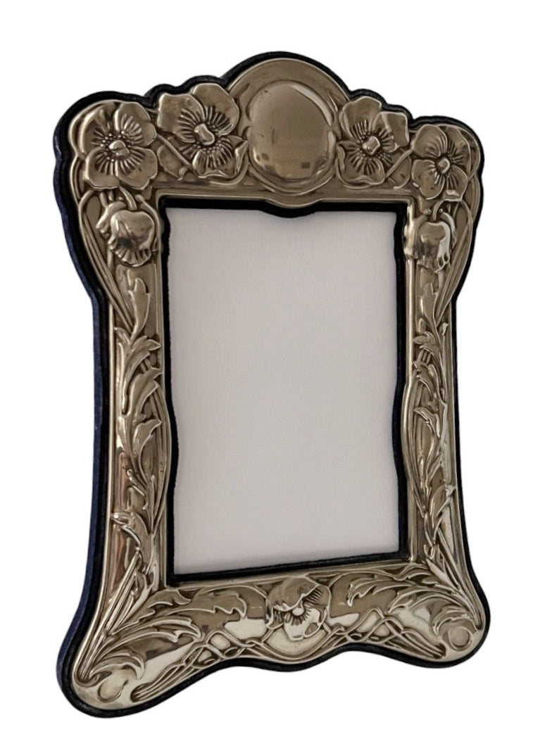 Art Nouveau Silver Plated Photo Frame Floral Relief