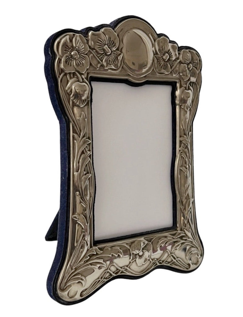 Art Nouveau Silver Plated Photo Frame Floral Relief