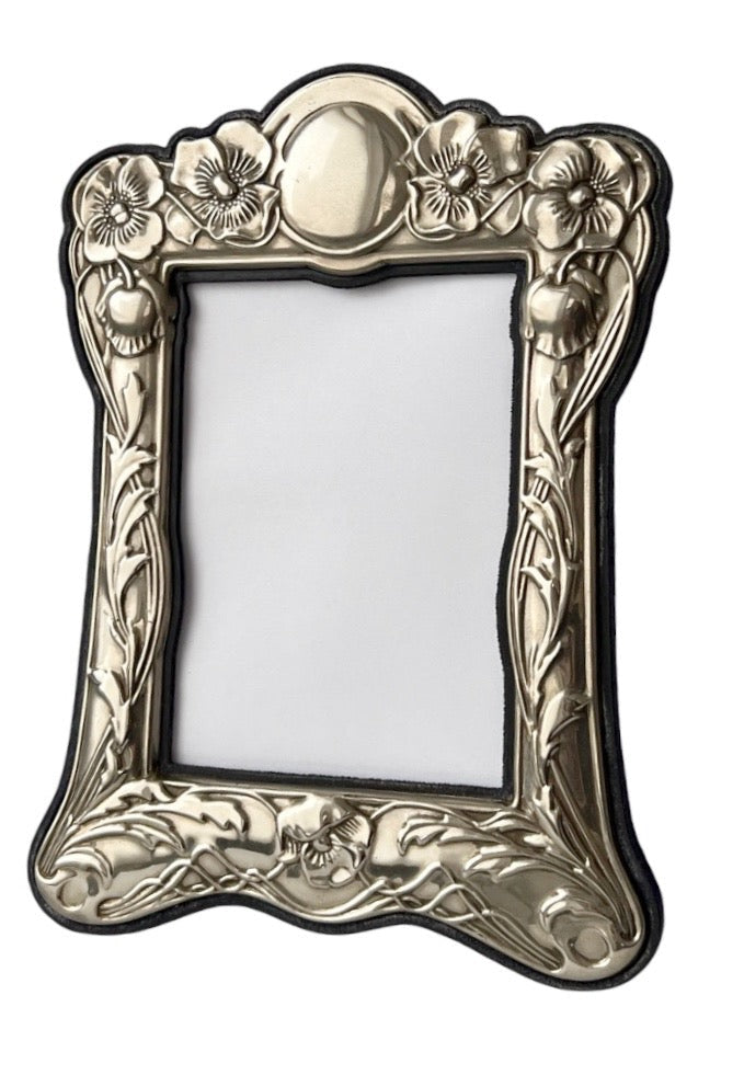 Art Nouveau Silver Plated Photo Frame Floral Relief