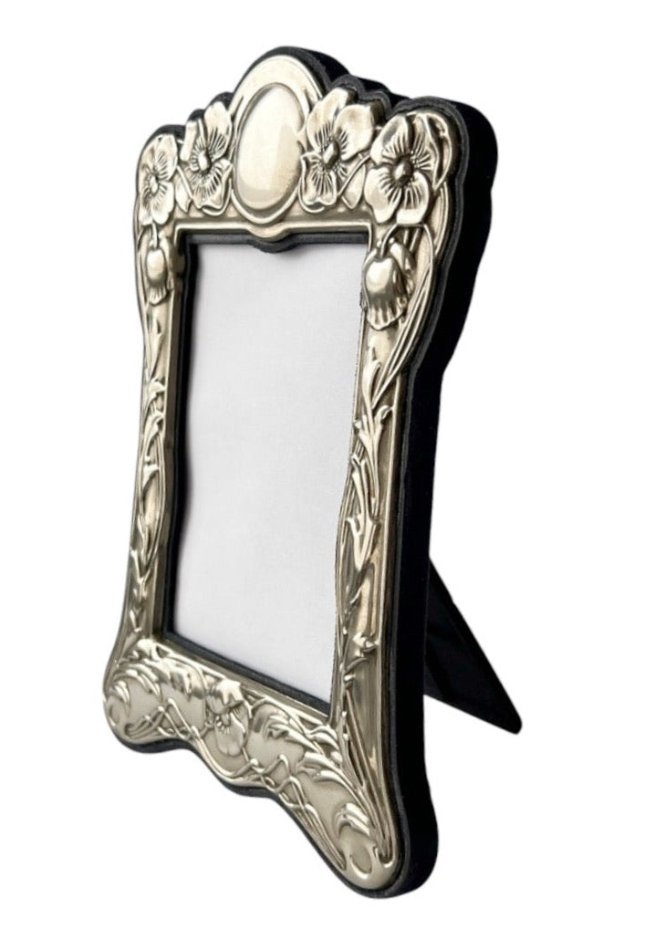 Art Nouveau Silver Plated Photo Frame Floral Relief