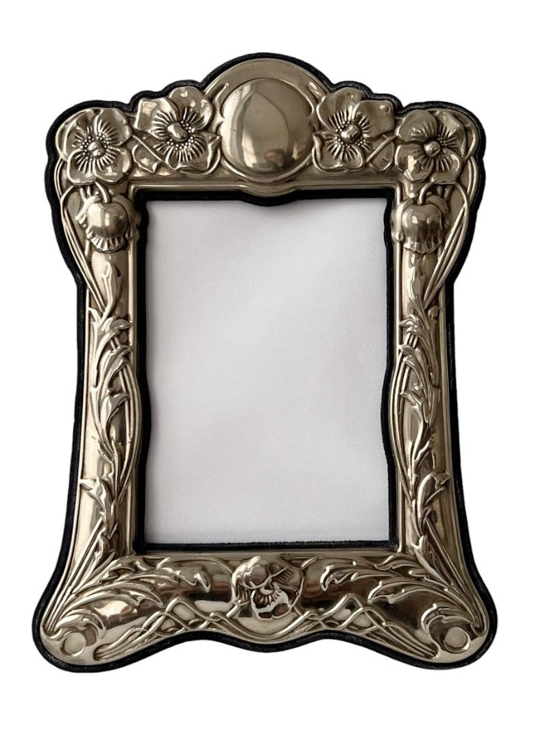 Art Nouveau Silver Plated Photo Frame Floral Relief