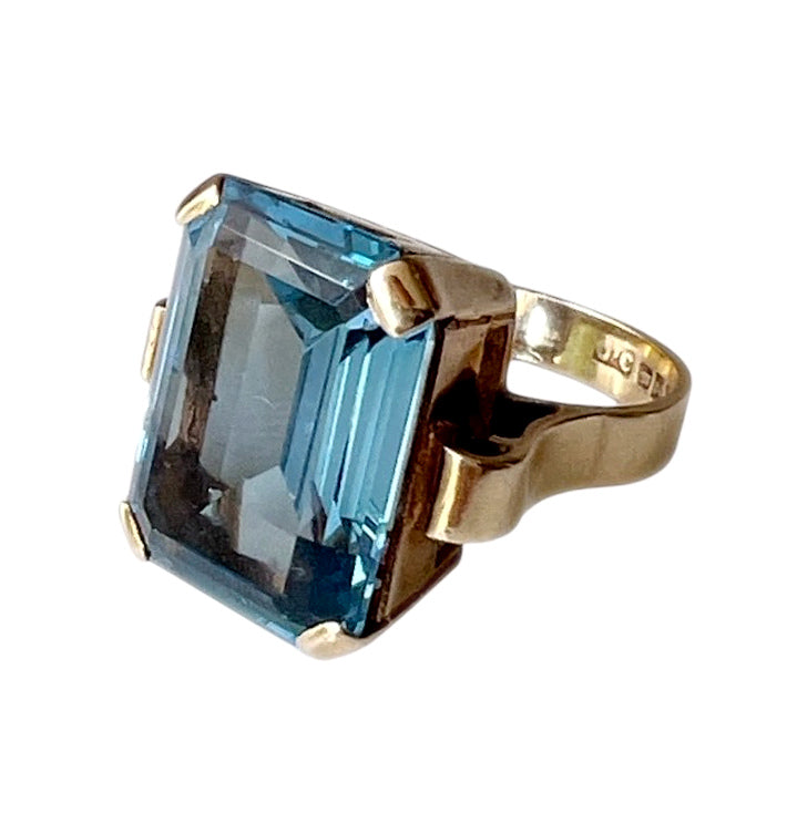 Vintage 9ct Gold Synthetic Blue Spinel Cocktail Ring, Dublin 1967, UK L / EU 51 / US 5.75