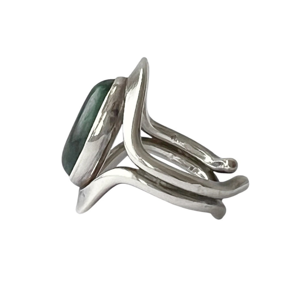 Niels Erik From Malachite Ring Scandinavian Style Danish Sterling Silver 925 Modernist. Adjustable