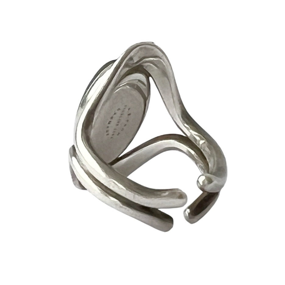 Niels Erik From Malachite Ring Scandinavian Style Danish Sterling Silver 925 Modernist. Adjustable