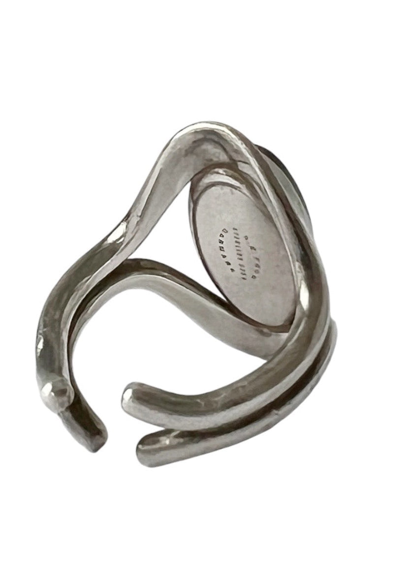 Niels Erik From Malachite Ring Scandinavian Style Danish Sterling Silver 925 Modernist. Adjustable