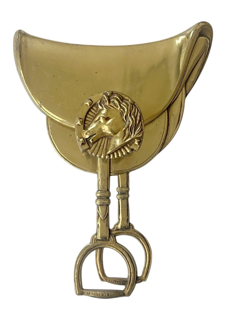 Vintage Brass Equestrian Wall Hook Horse Head Stirrup Design