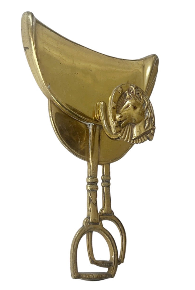 Vintage Brass Equestrian Wall Hook Horse Head Stirrup Design