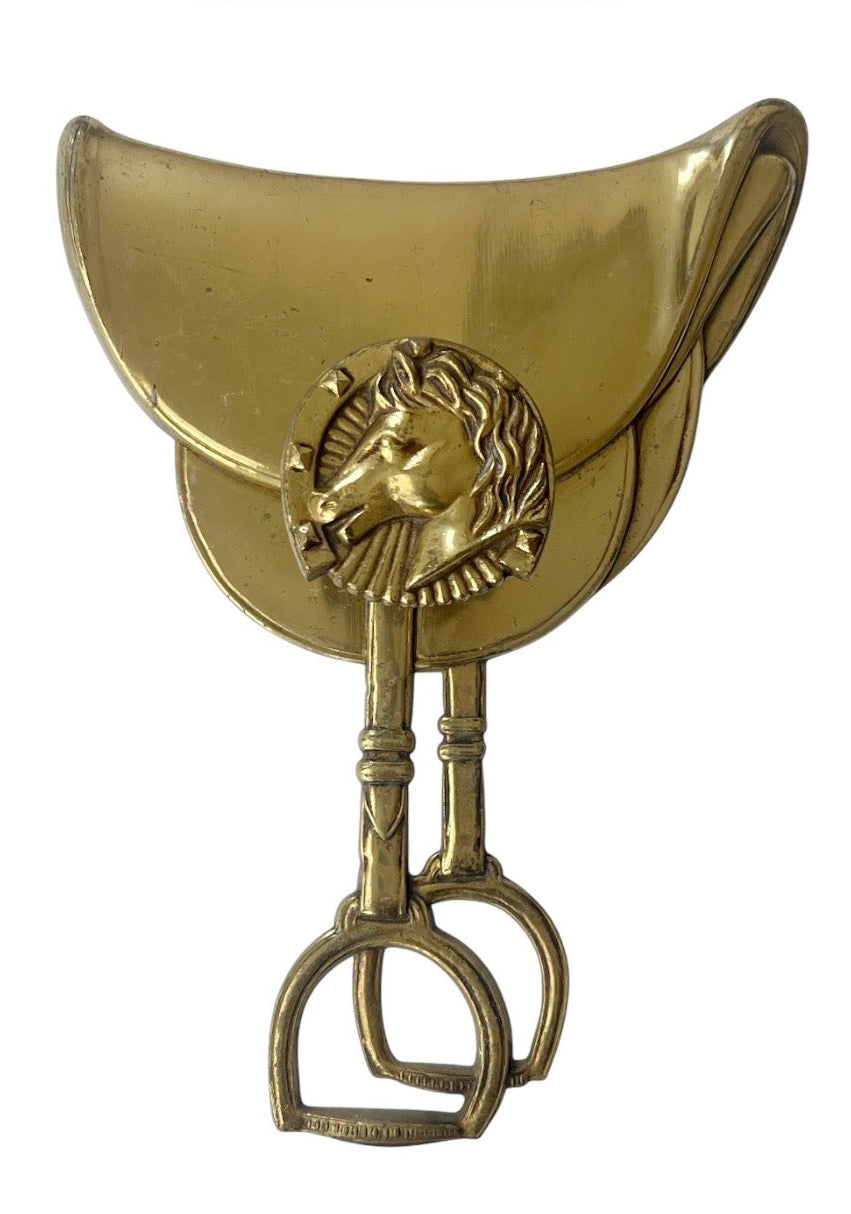 Vintage Brass Equestrian Wall Hook Horse Head Stirrup Design