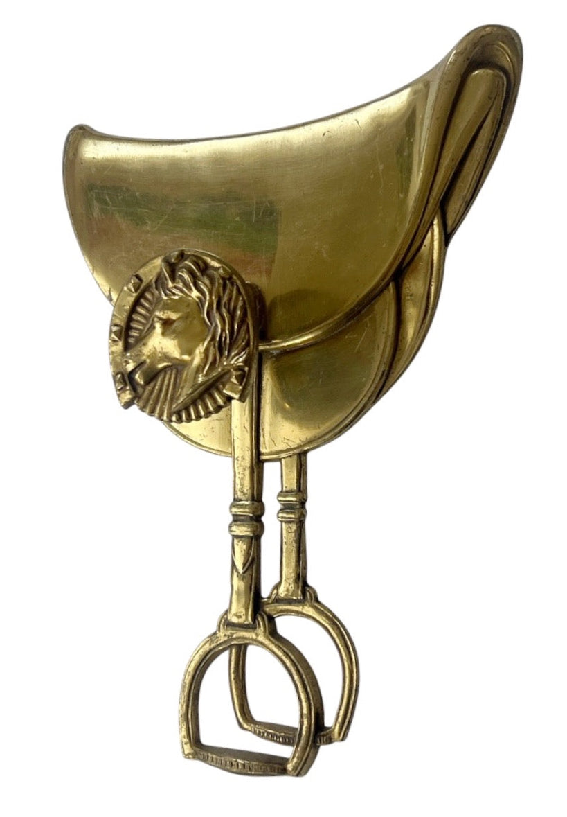 Vintage Brass Equestrian Wall Hook Horse Head Stirrup Design