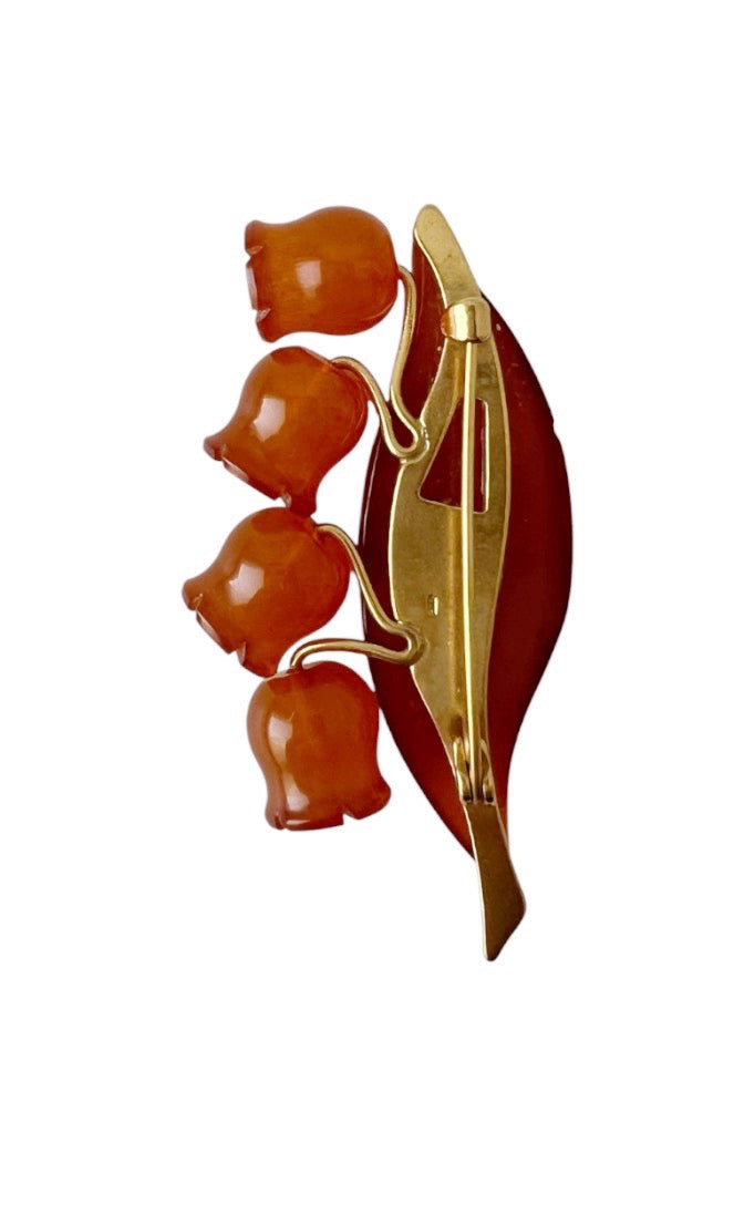 Vintage Soviet Baltic Amber Lily of the Valley Brooch. Gold Plated.