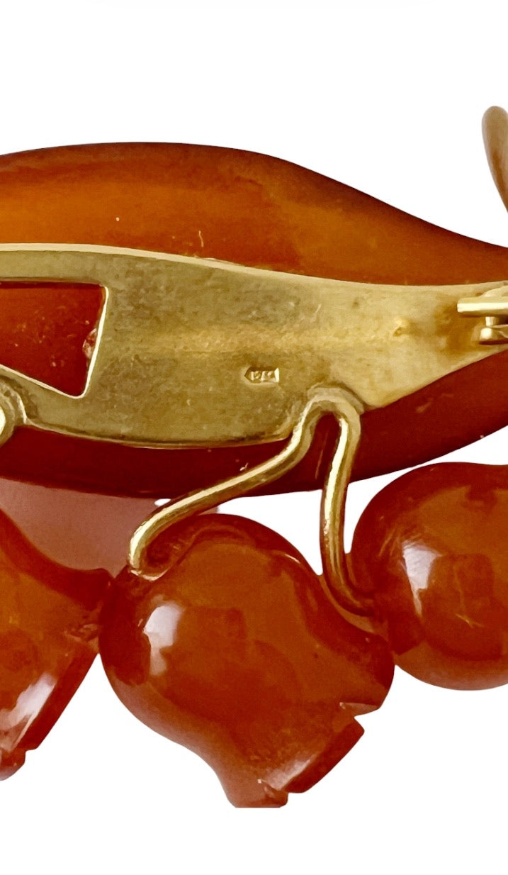 Vintage Soviet Baltic Amber Lily of the Valley Brooch. Gold Plated.