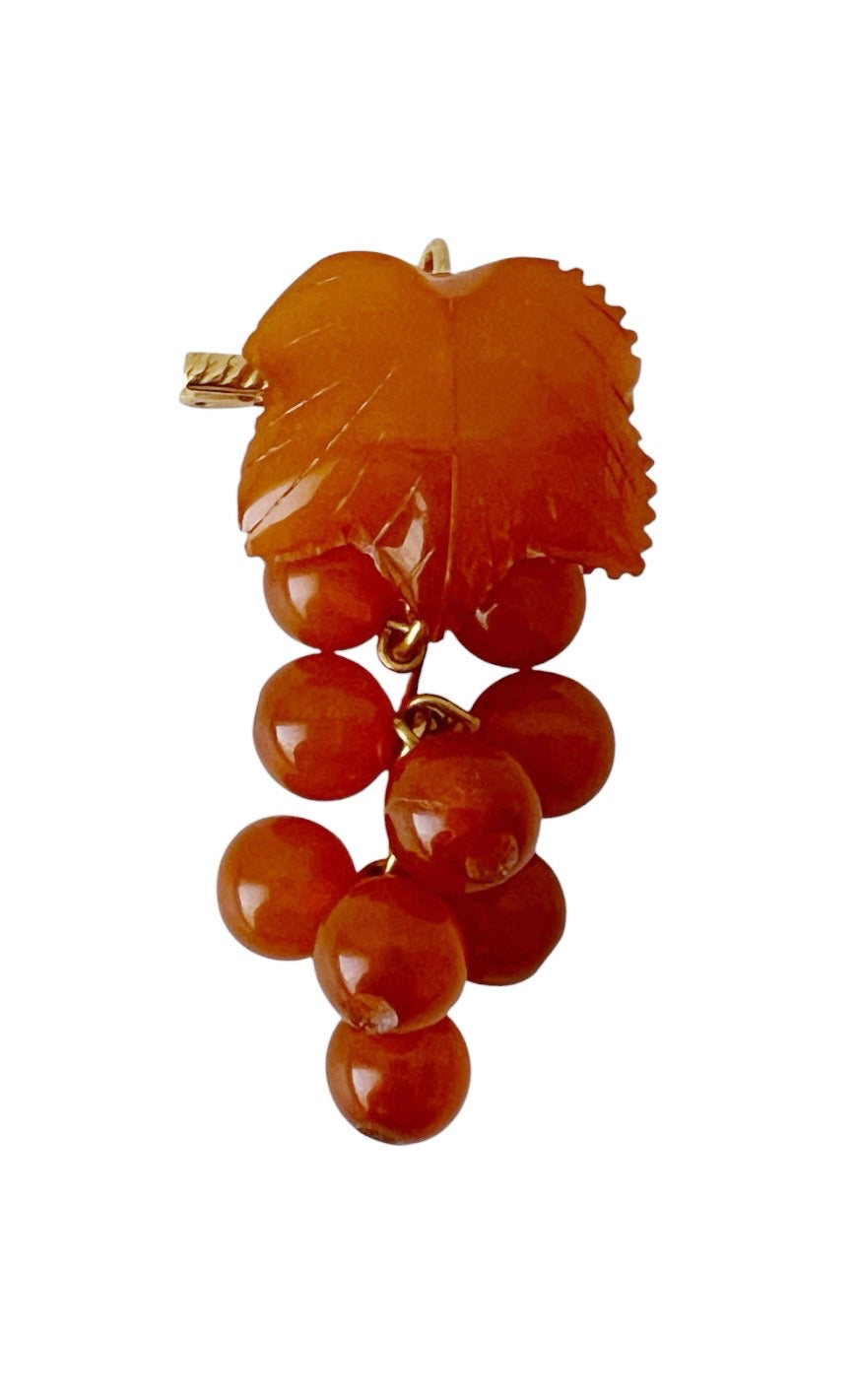 Vintage Baltic Amber Currant Berry Brooch USSR Kaliningrad Honey Amber Pin