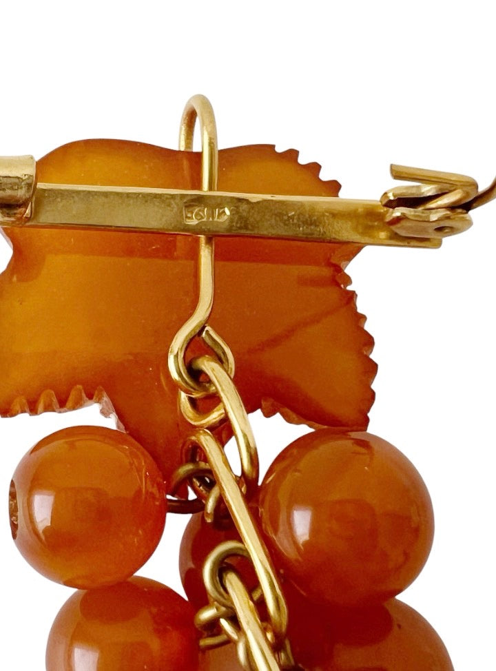 Vintage Baltic Amber Currant Berry Brooch USSR Kaliningrad Honey Amber Pin