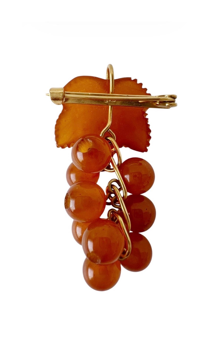 Vintage Baltic Amber Currant Berry Brooch USSR Kaliningrad Honey Amber Pin