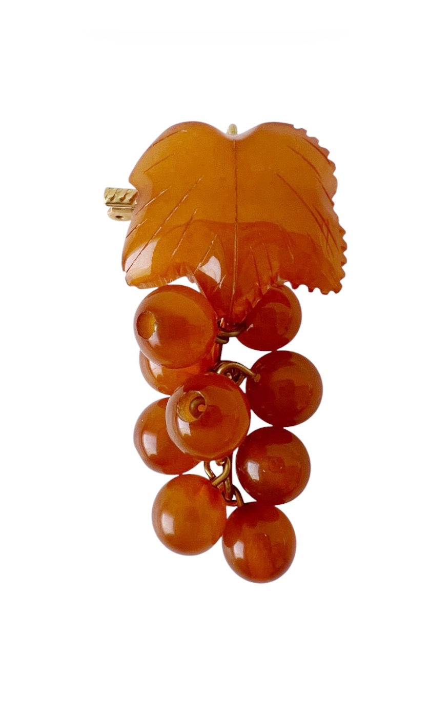 Vintage Baltic Amber Currant Berry Brooch USSR Kaliningrad Honey Amber Pin