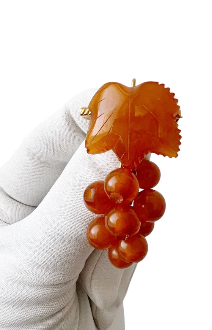 Vintage Baltic Amber Currant Berry Brooch USSR Kaliningrad Honey Amber Pin