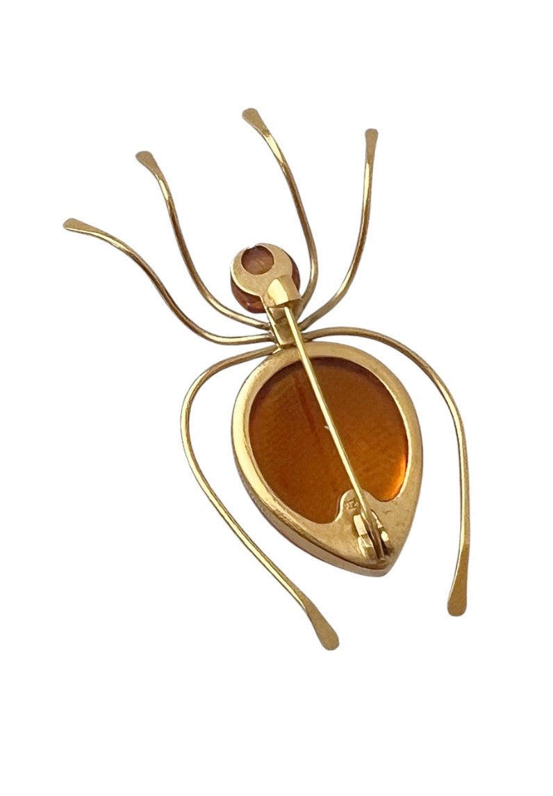 Vintage Spider Brooch. Baltic Amber Gold Plated. Kaliningrad Amber Combine, USSR, 1980s.