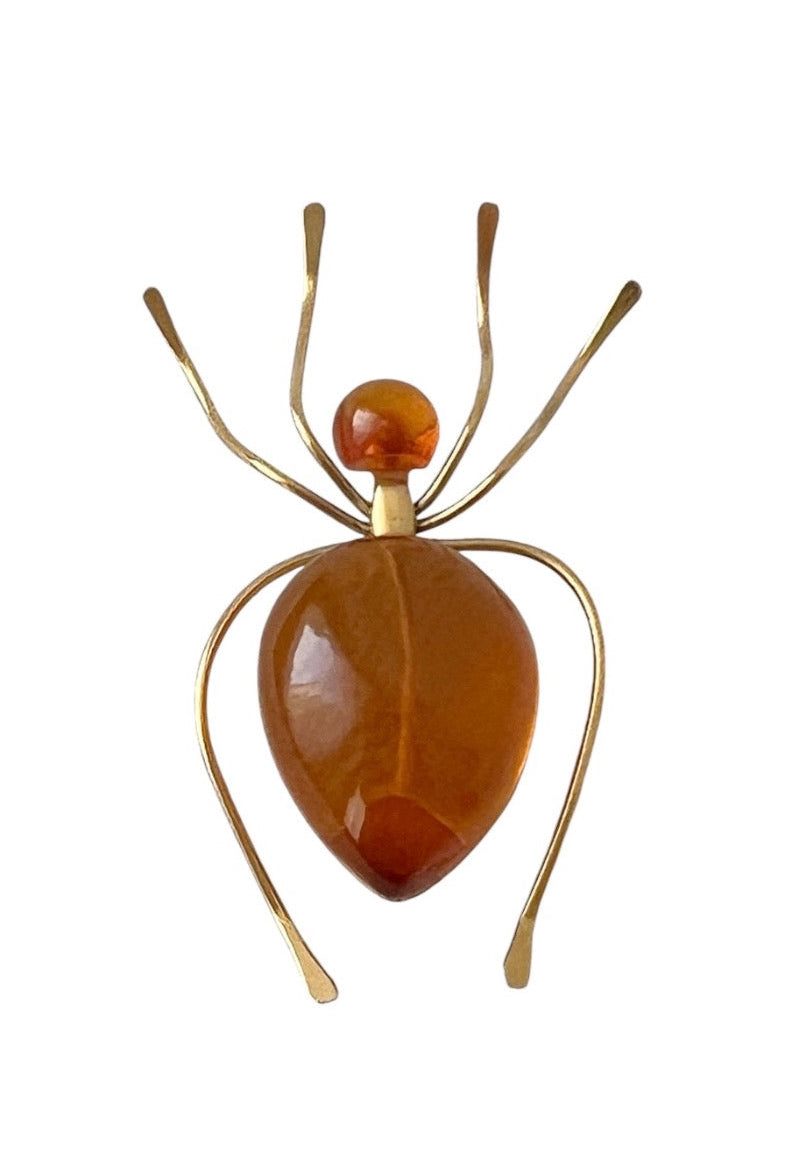 Vintage Spider Brooch. Baltic Amber Gold Plated. Kaliningrad Amber Combine, USSR, 1980s.
