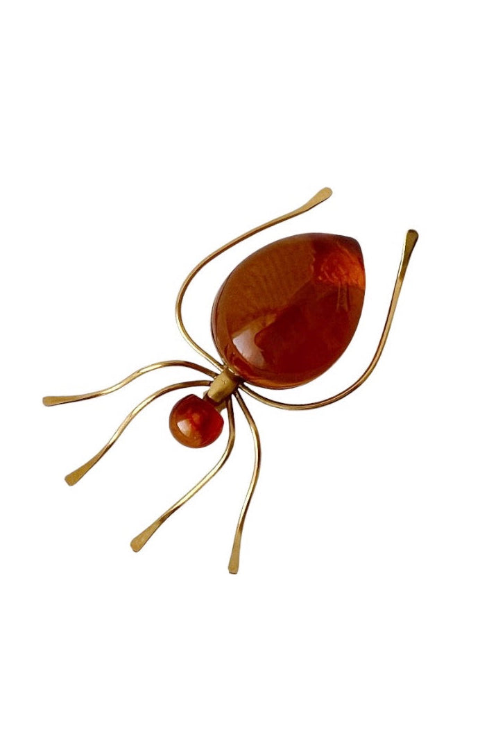 Vintage Spider Brooch. Baltic Amber Gold Plated. Kaliningrad Amber Combine, USSR, 1980s.