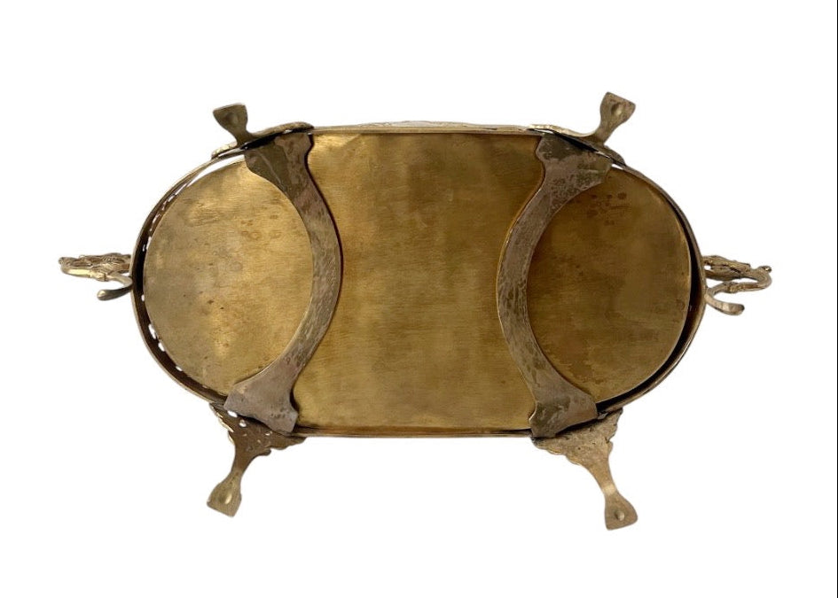 Antique French Dragon-Handle Brass Jardinière, Planter, Oval Footed Centrepiece.
